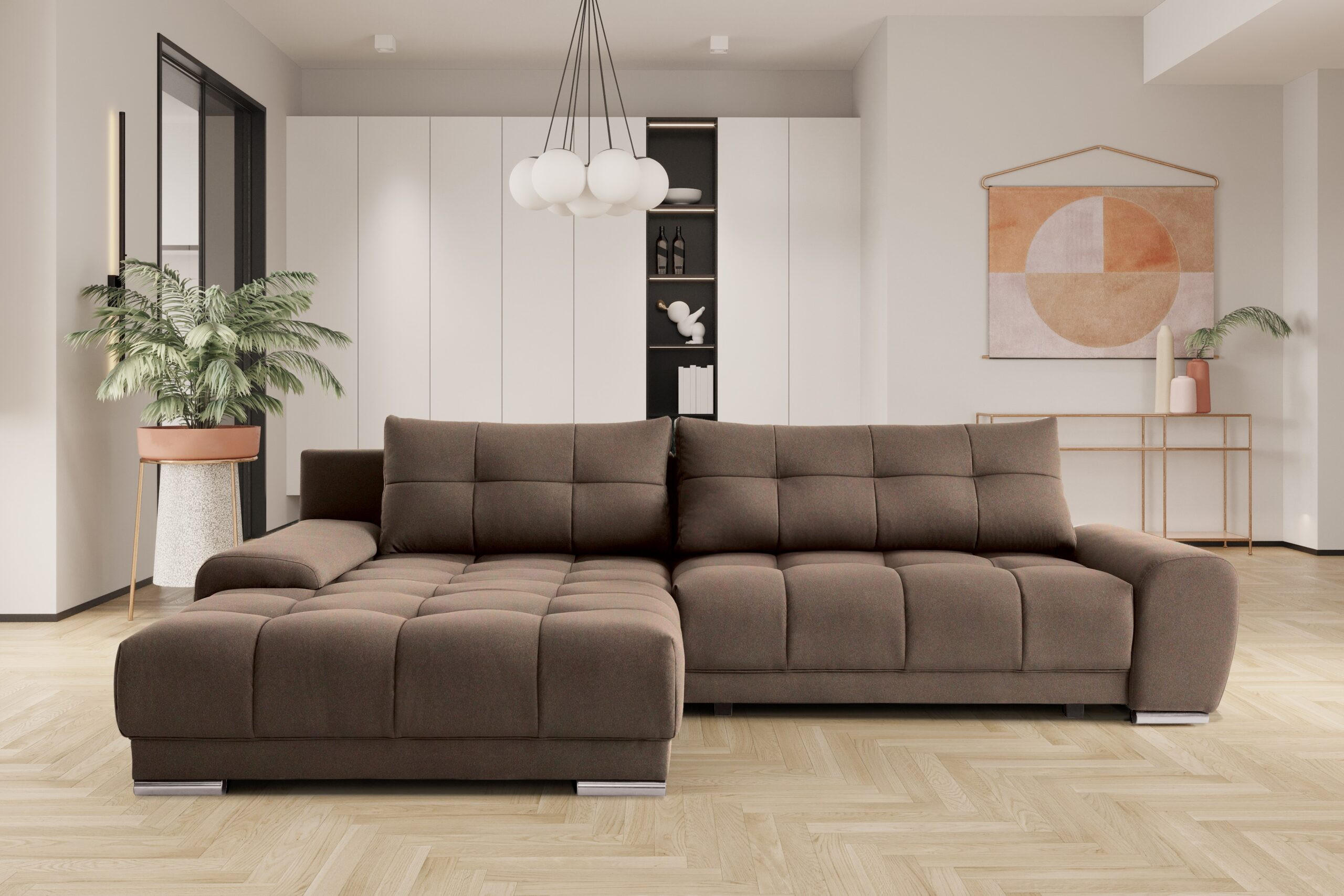 ECKSOFA WAVE Mit Schlaffunktion, Stoff SORO, Braun Links - Braun, Holz (105/281cm) - Kaiser Möbel