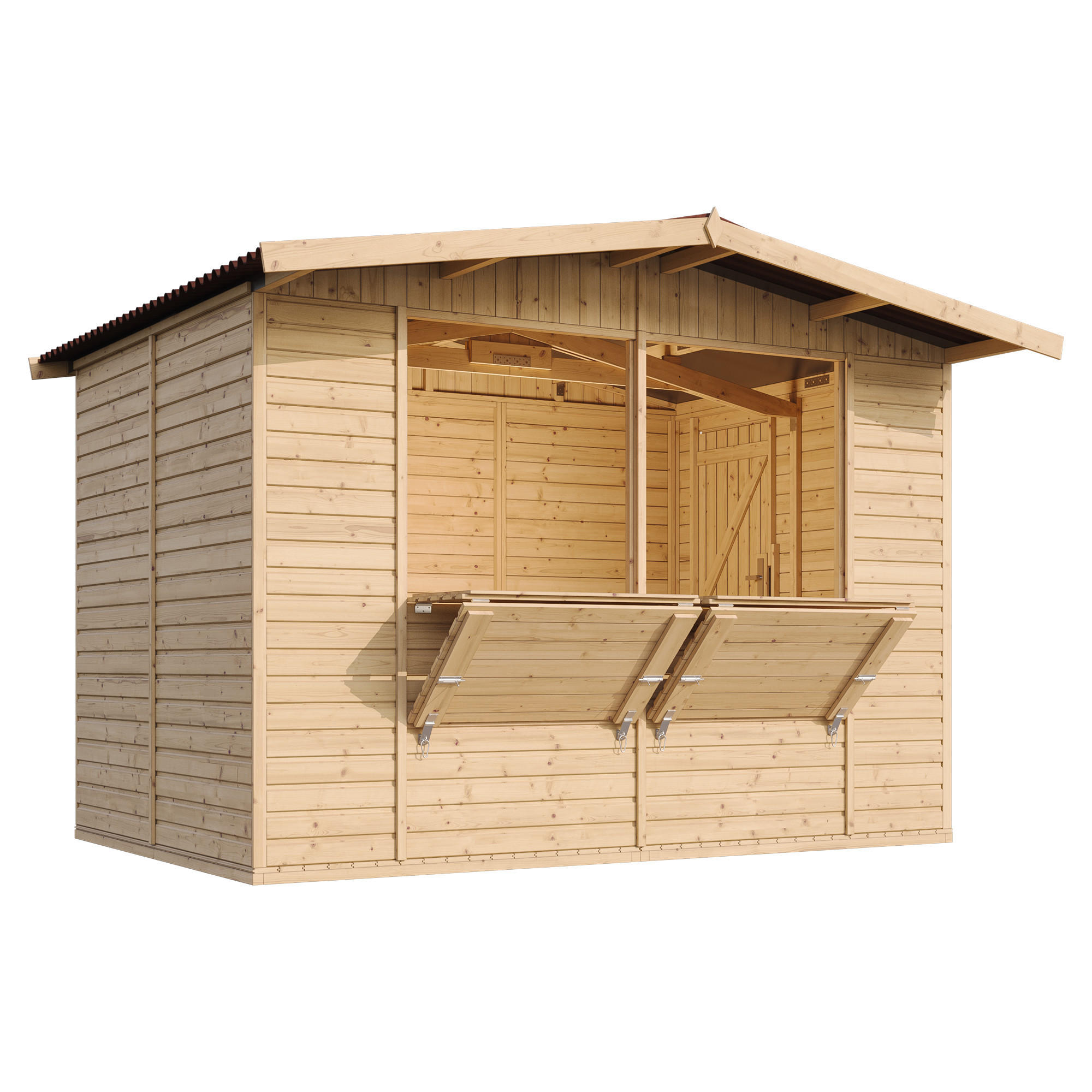 MARKTBUDE Holz, Gartenhaus , ZWEI FENSTER - 200x300/6 m2 - M150 - Beige, Holz (336/232/263cm) - Timbela