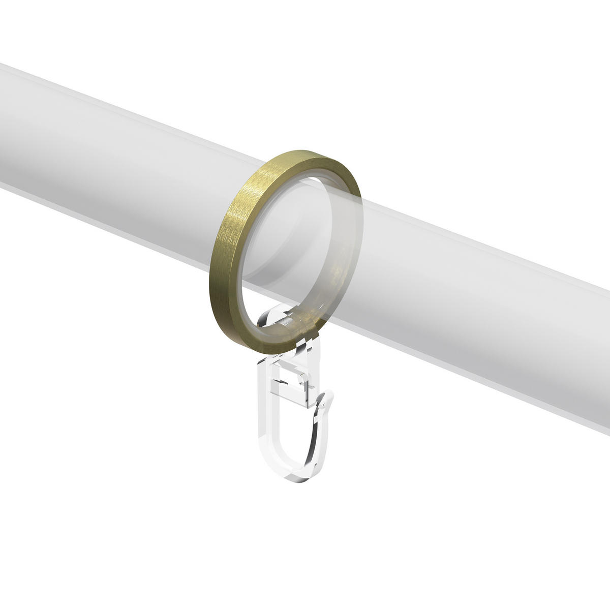 FLACHRINGE MIT EINLAGE UND FALTENHAKEN FÜR GARDINENSTANGEN 20 mm Ø, Messing-Optik, Packung 10 Stück - Messingfarben, Metall (20cm) - INTERDECO