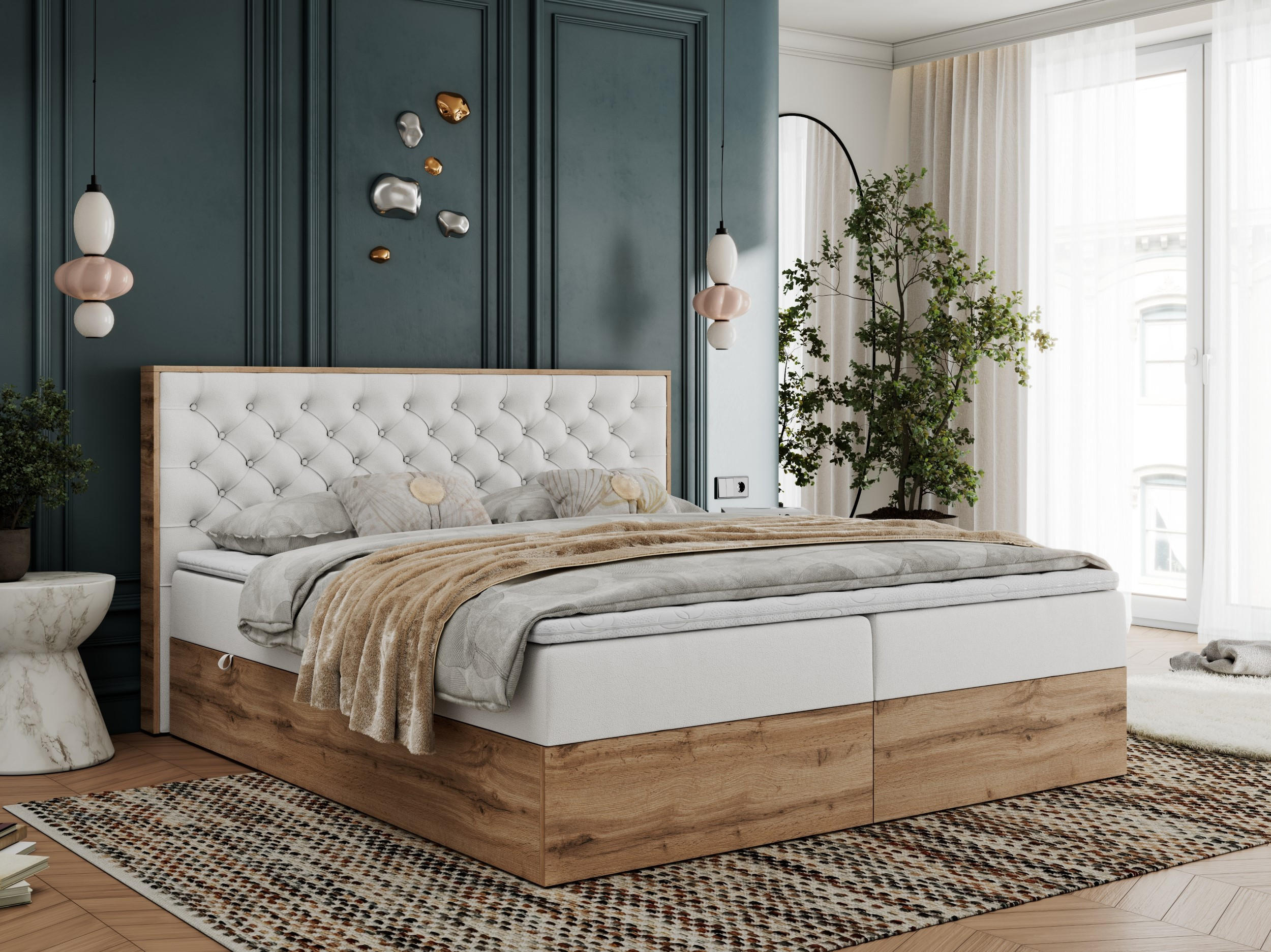 BOXBETT ALBERO 3 - 140/200 Weiß Kunstleder - H3 - Weiß, Holz/Textil (140/200cm) - MKS