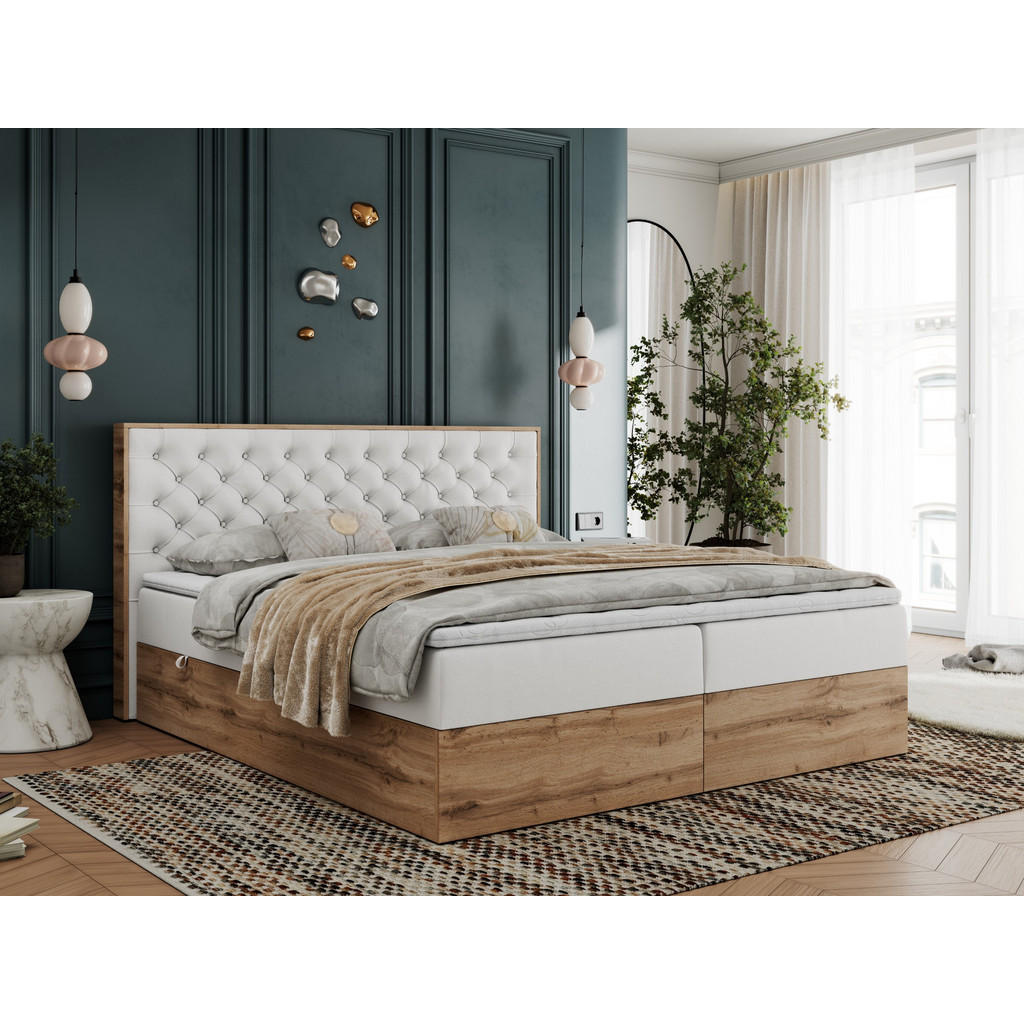 Thumbnail - MKS Boxbett, Weiß, Textil, 2-Sitzer, H4, 7-Zonen, Rechteckig, 180x200 cm, Schlafzimmer, Betten, Boxspringbetten