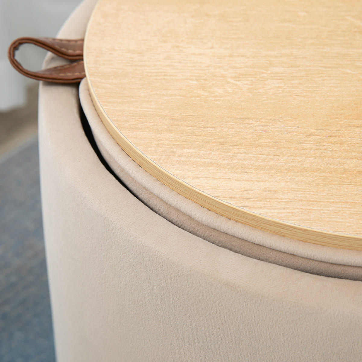 HOCKER DE-07235 mit Samtoptik, Stauraum und Wendedeckel Beige - Beige, Holz/Textil (44/47.5/44cm) - ComfortXL