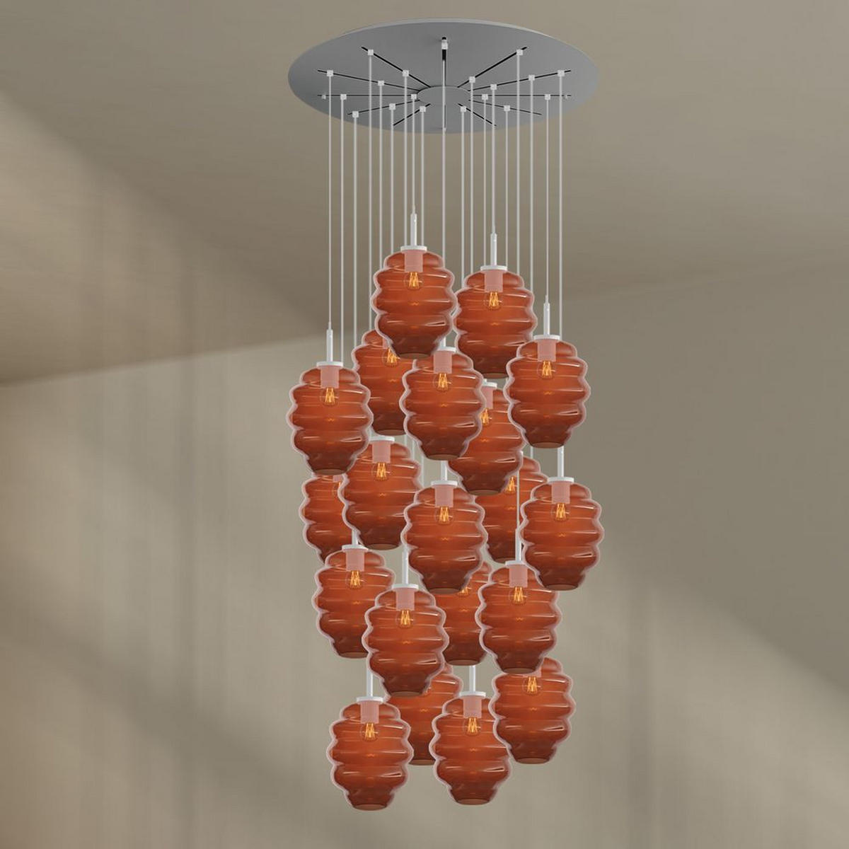 GALERIELEUCHTE Echos 20-flammig Braun Ø 25cm - Braun/Weiß, Glas (25/25/28cm) - s.luce