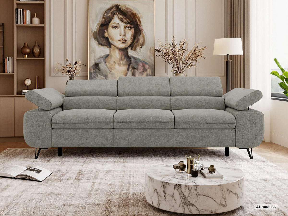 3-SITZER SOFA PETER - Grau Stukture - Schwarz/Graphitfarben, Textil/Metall (262/76/99cm) - MKS