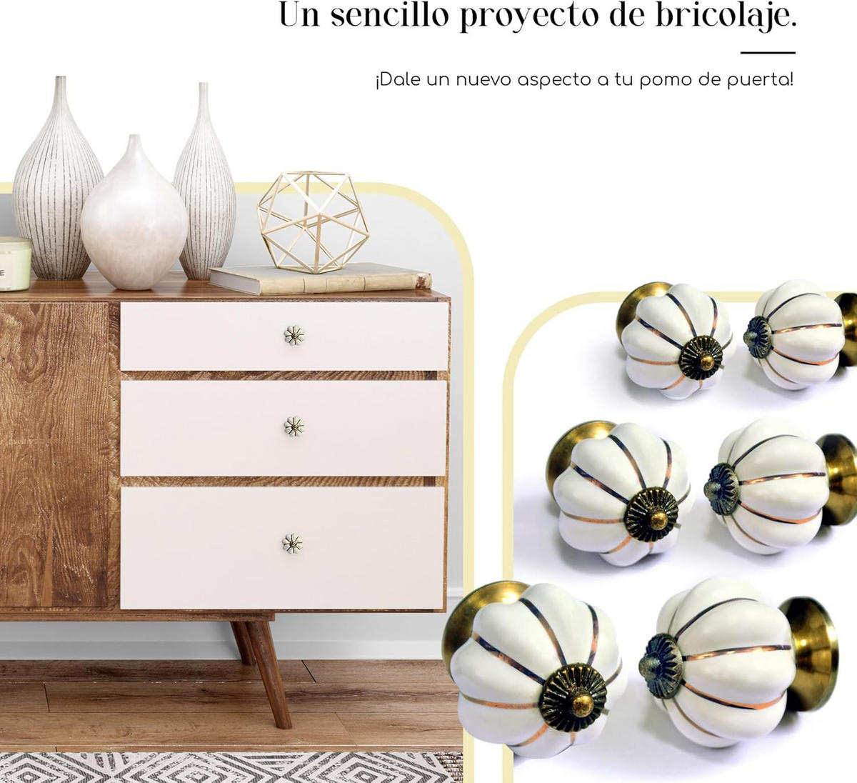 KERAMIKKNÖPFEN Set mit 10 in Weiß und Gold 40 mm Durchmesser. - Weiß, Keramik (4/4/6.9cm) - Nacnic