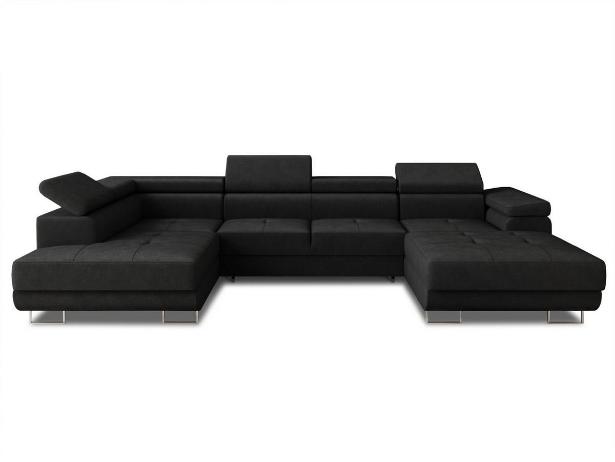 WOHNLANDSCHAFT Caris U, Seite: Rechts - Schwarz, Holz/Textil (348/90/205cm) - Sofnet