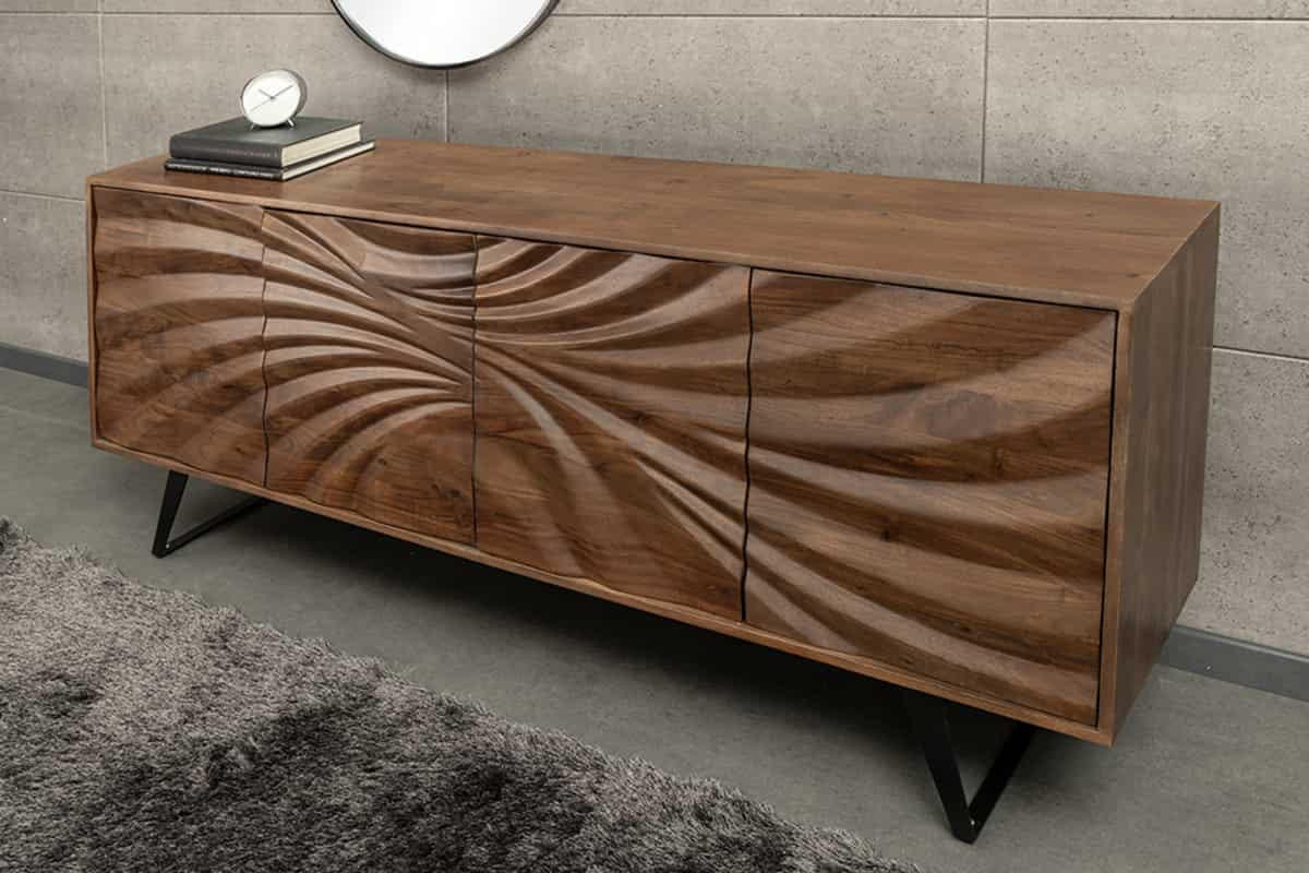 SIDEBOARD HURRICANE Akazie Braun 175cm - Schwarz/Braun, Holz/Metall (175/76/40cm) - riess-ambiente