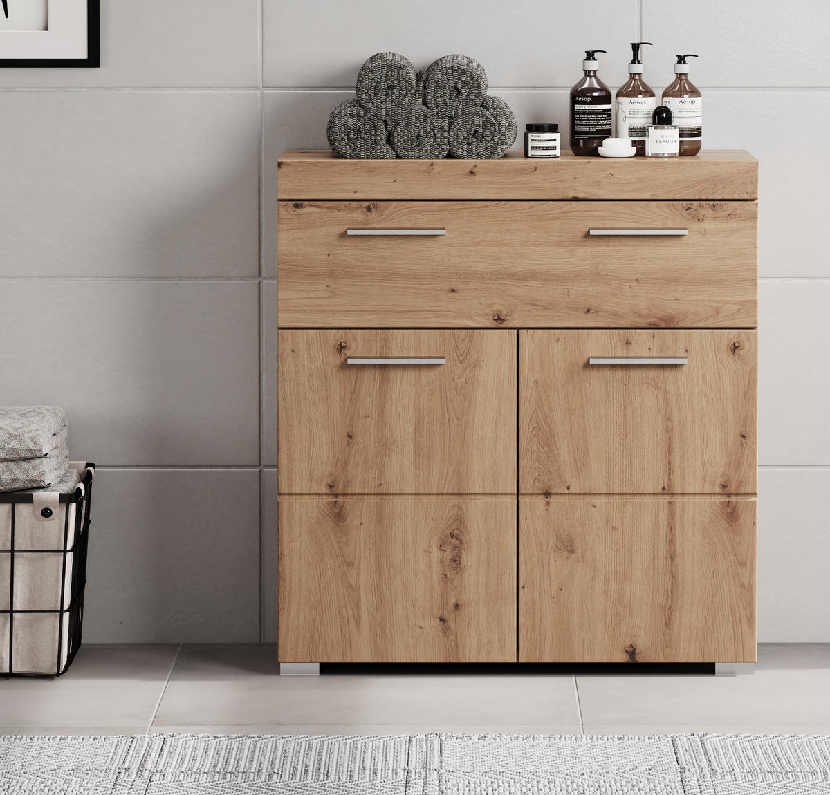 BADKOMMODE Asteiche 73 x 79 cm, Badzimmer Kommode mit viel Stauraum - Eichefarben, Holzwerkstoff/Kunststoff (73/79/31cm) - Top.Furn