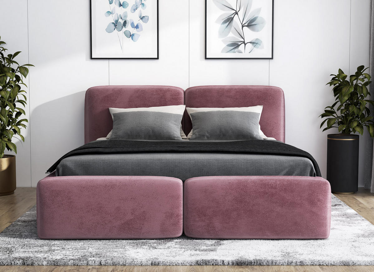 POLSTERBETT OLKE-OM 90 x 200 Farbe: Rosa - Rosa, Textil (90/200cm) - A&J MöbelLand