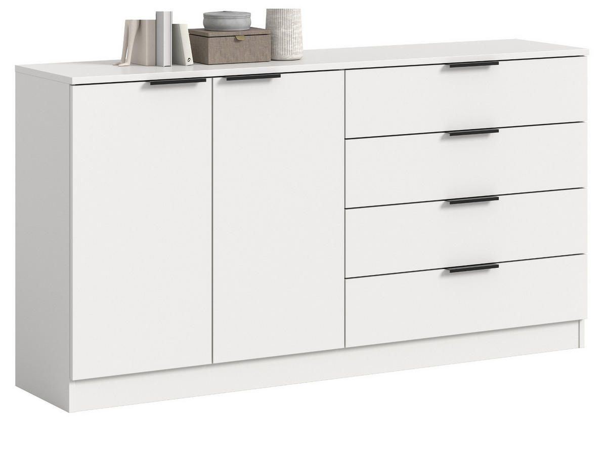 SIDEBOARD weiß 148 x 80 cm, Kommode mit viel Stauraum - Schwarz/Weiß, Holzwerkstoff/Kunststoff (148/80/35cm) - Inn.Furn