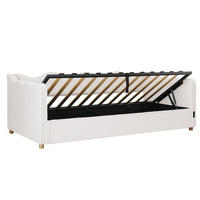 POLSTERBETT 90/200 cm aus Samt mit hydraulischem Stauraum und USB-Anschluss Beige - Beige, Textil (90/200cm) - Modenvie