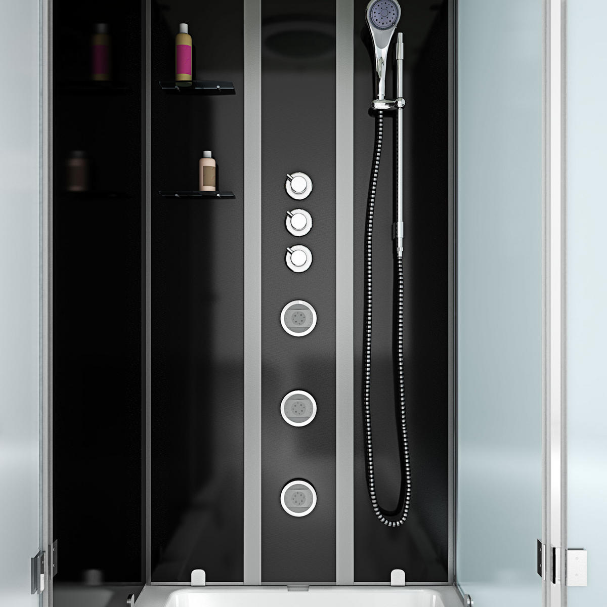 WHIRLPOOL Dusche Kombination K05-L32-WP 180x90 cm - Schwarz, Glas/Kunststoff (90/225/180cm) - AcquaVapore by Sandra Jentho