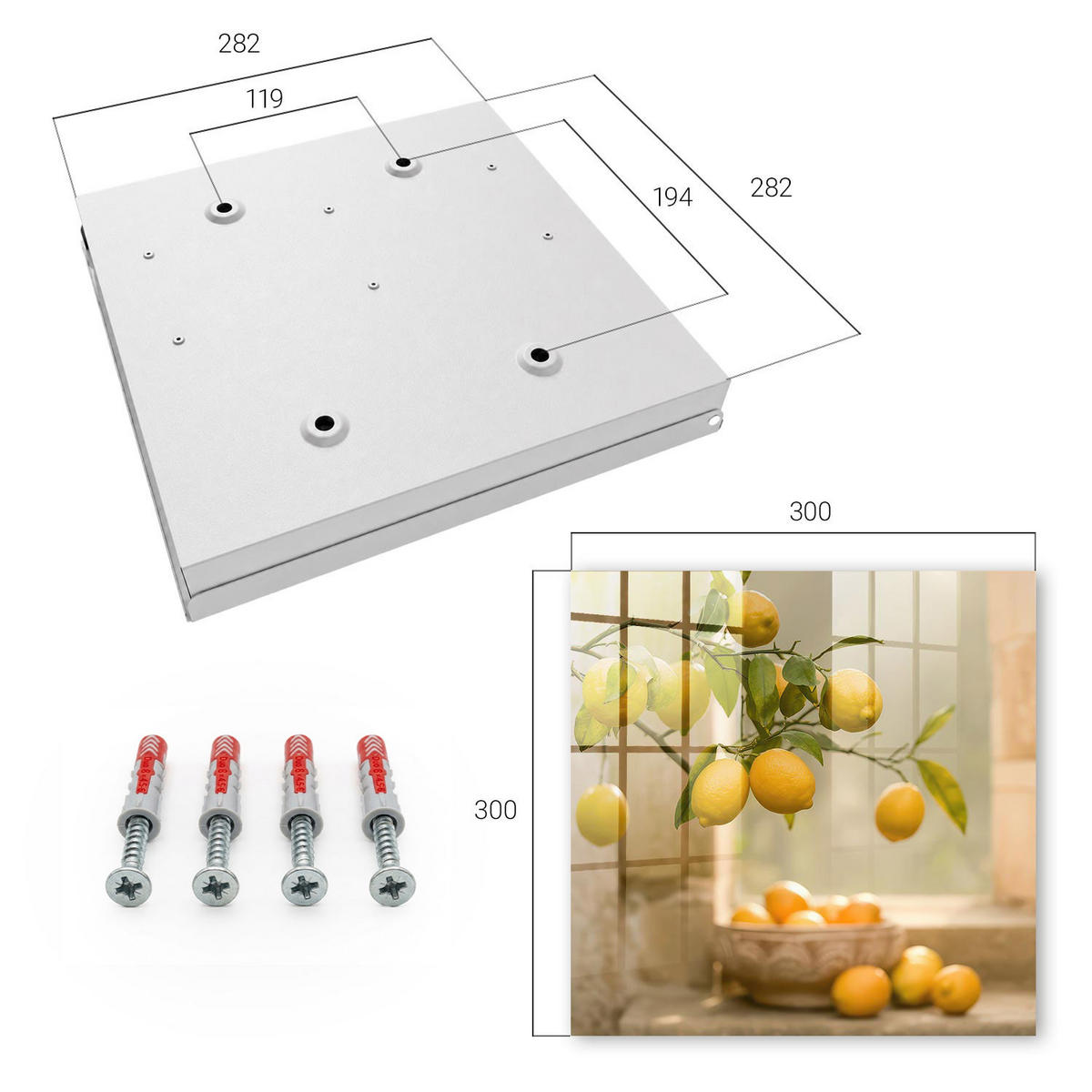 SCHLÜSSELBOX Weiß 30x30 cm – Türöffnung nach rechts - Lemon Charm - Gelb, Metall (30/30/5cm) - TULUP