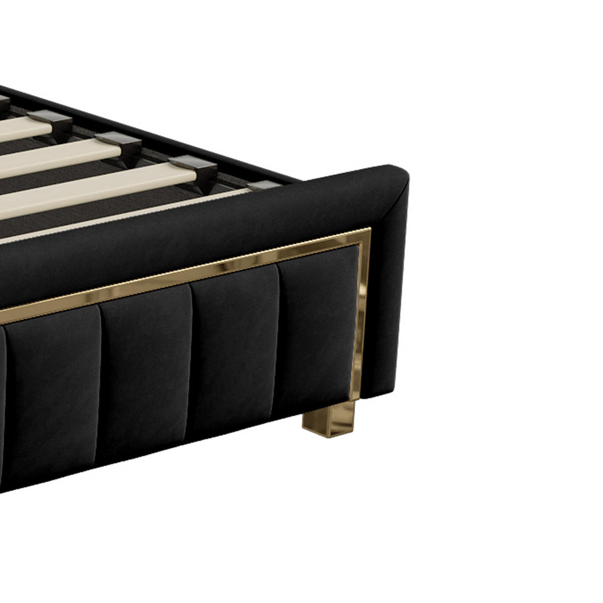 POLSTERBETT Eleganz 160/200 cm mit Bettkasten & Edelstahlrahmen Samtoptik Schwarz - Schwarz, Textil (160/200cm) - Creahappy