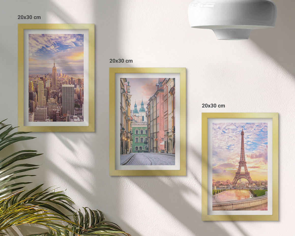 BILDER SET 3er Set - 20x30 cm Goldrahmen - Städte New York Paris Dämmerung - Goldfarben, Kunststoff (20/30cm) - TULUP