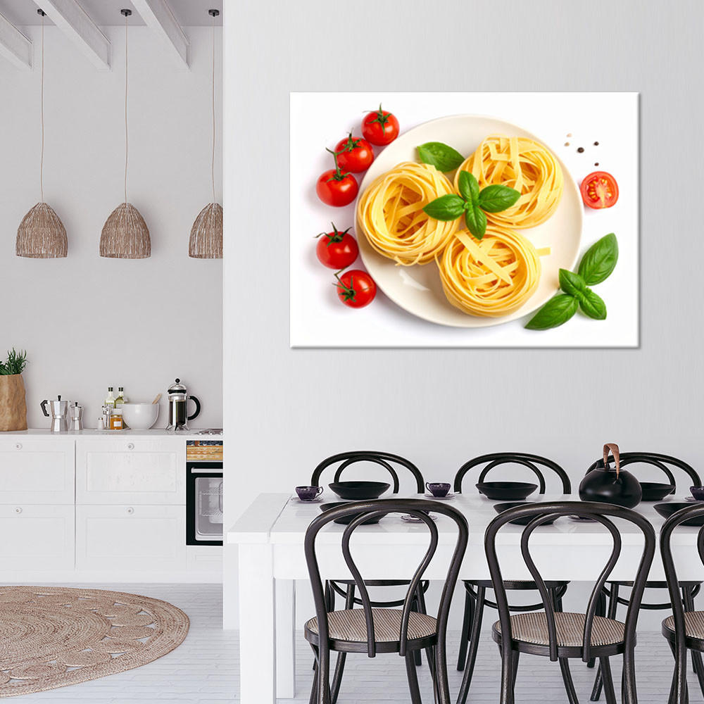 LEINWANDBILD Nudeln Kräuter Tomaten 90x60cm - Weiß, Textil (90/60cm) - Feeby
