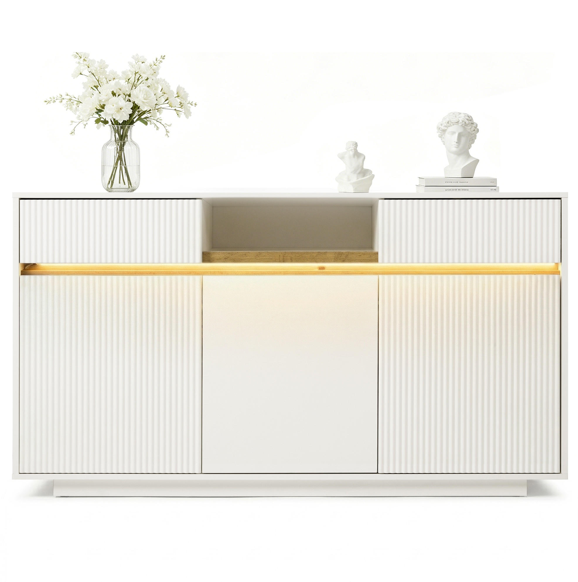SIDEBOARD 140/40/85 cm aus Holz mit LED-Beleuchtung Weiß - Weiß, Holzwerkstoff (140/85/40cm) - Modenvie