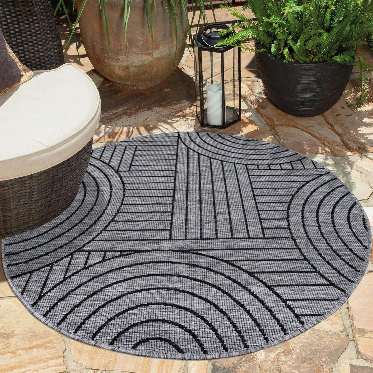 OUTDOOR-TEPPICH DuoRug 5842 Anthrazit 120x120 cm - Anthrazit, Textil (120/120cm) - carpet city