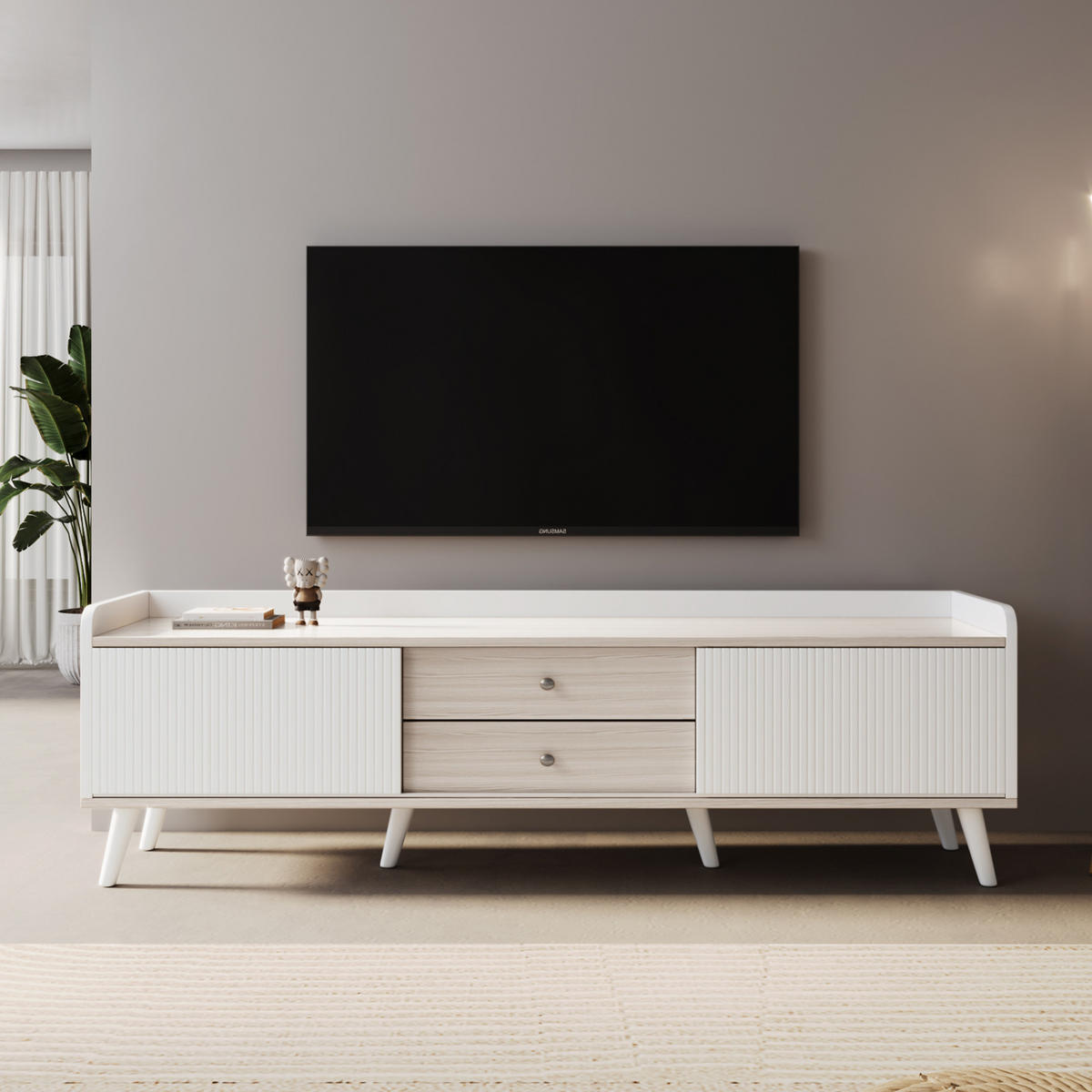 TV-SCHRANK in Weiß/Holzoptik mit Schiebetüren und Schubladen 160/40/58 cm - Weiß, Holzwerkstoff (160/58/40cm) - Redom
