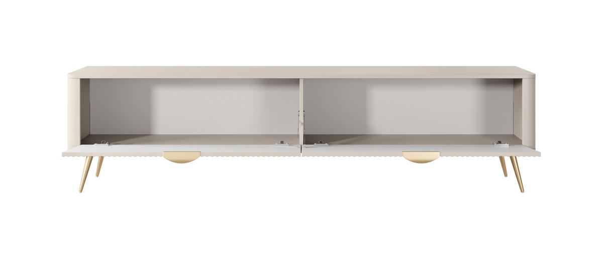 TV Lowboard 200 cm Brando auf Beinen, 2 Türen, Beige - Beige/Goldfarben, Holz/Metall (200/51/38cm) - Emporius