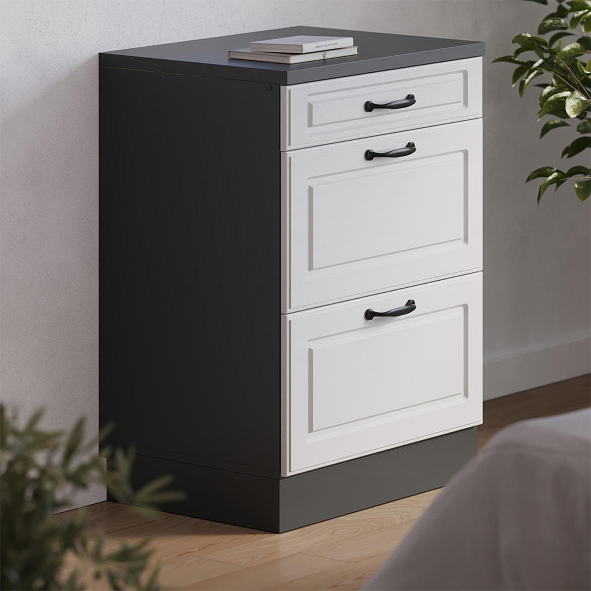 OMARICA ZA PODSTREŠJE Rion Bela podeželska hiša 60 x 81.6 cm brez naklona z 2 predaloma - bela/antracit, leseni material (60/83.8/46cm) - Vicco