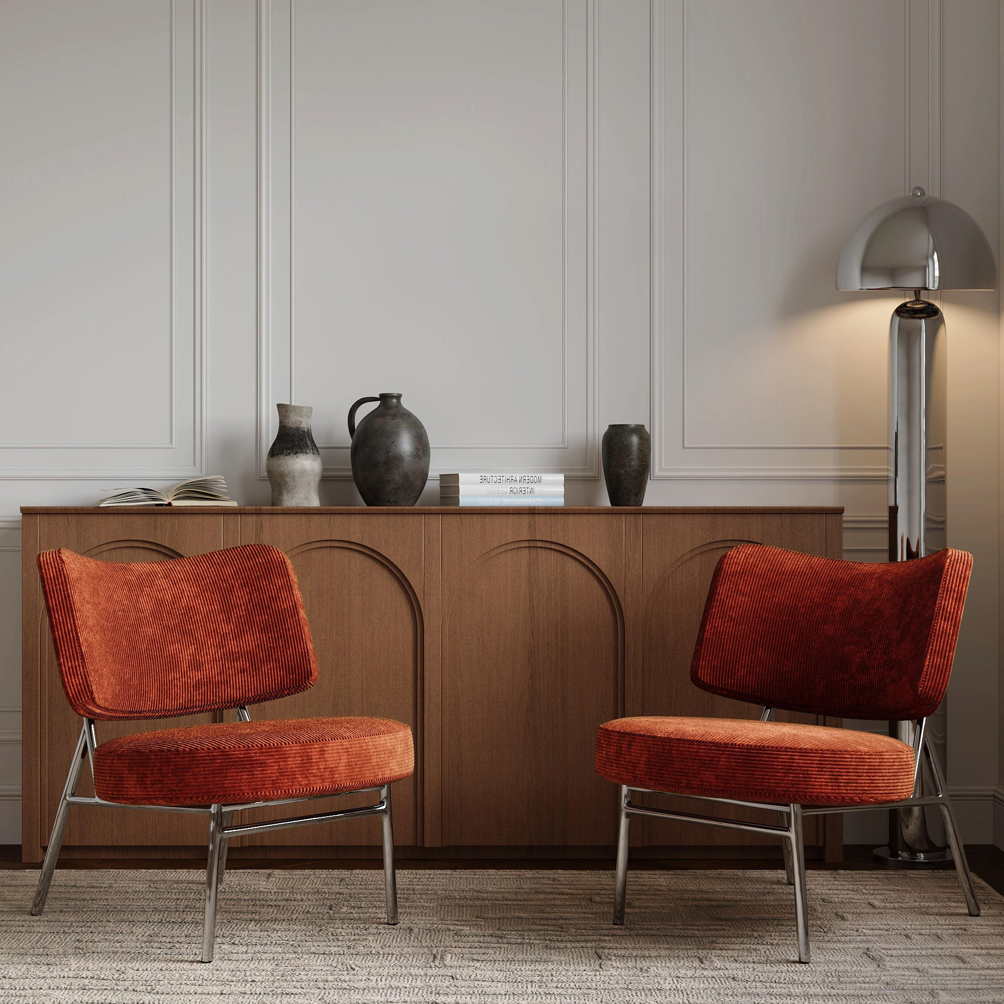 SESSEL Gerippter Samt 60cm - Orange, Textil (60/70/71cm) - Sia Home