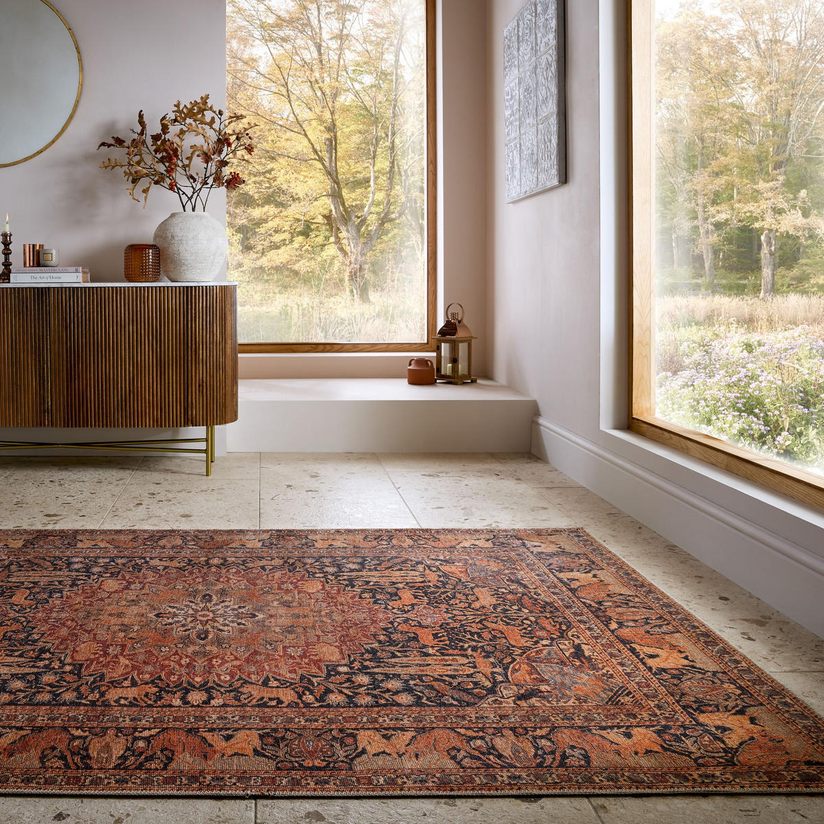 TEPPICH waschbar Medallion Muster, Orientalisch, Wohnzimmer schmutzabweisend Rot Rechteckig 152x230 - Rot, Textil (152/230cm) - KADIMA DESIGN