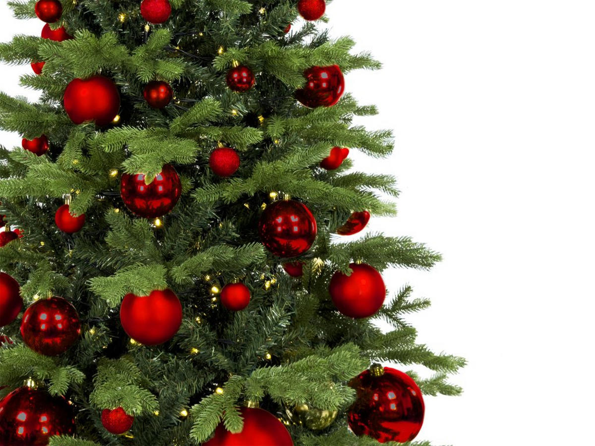 WEIHNACHTSBAUM künstlicher 150 cm, ROTEWEIHNACHTEN, mit 73-teiligem Weihnachtsbaumschmuck, inkl. Metallständer und Aufbewahrungsbox - Rot/Grün, Kunststoff/Metall (104/150cm) - LAALU