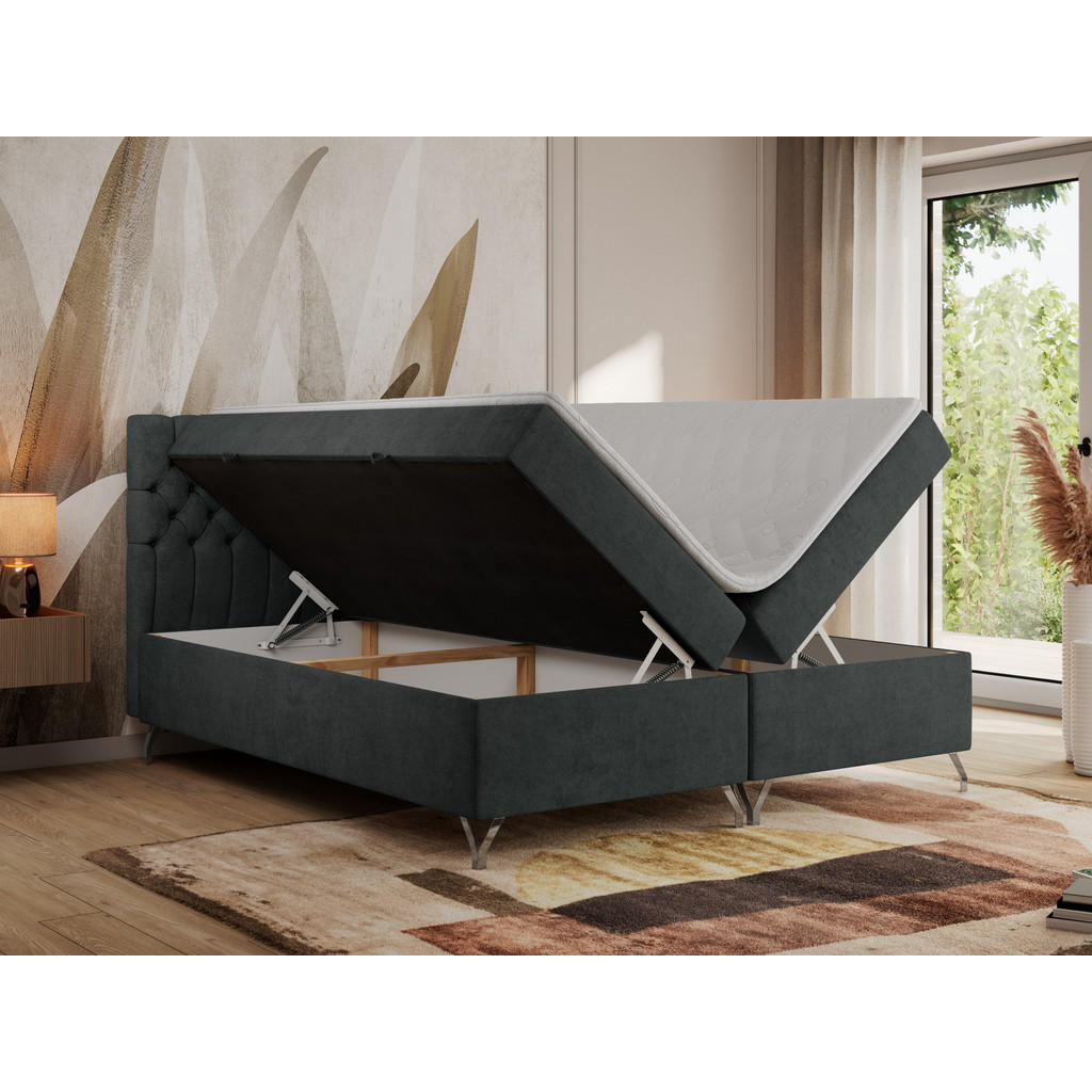 Thumbnail - MKS Boxbett, Dunkelgrau, Textil, 2-Sitzer, H3, 7-Zonen, Rechteckig, 180x200 cm, Schlafzimmer, Betten, Boxspringbetten