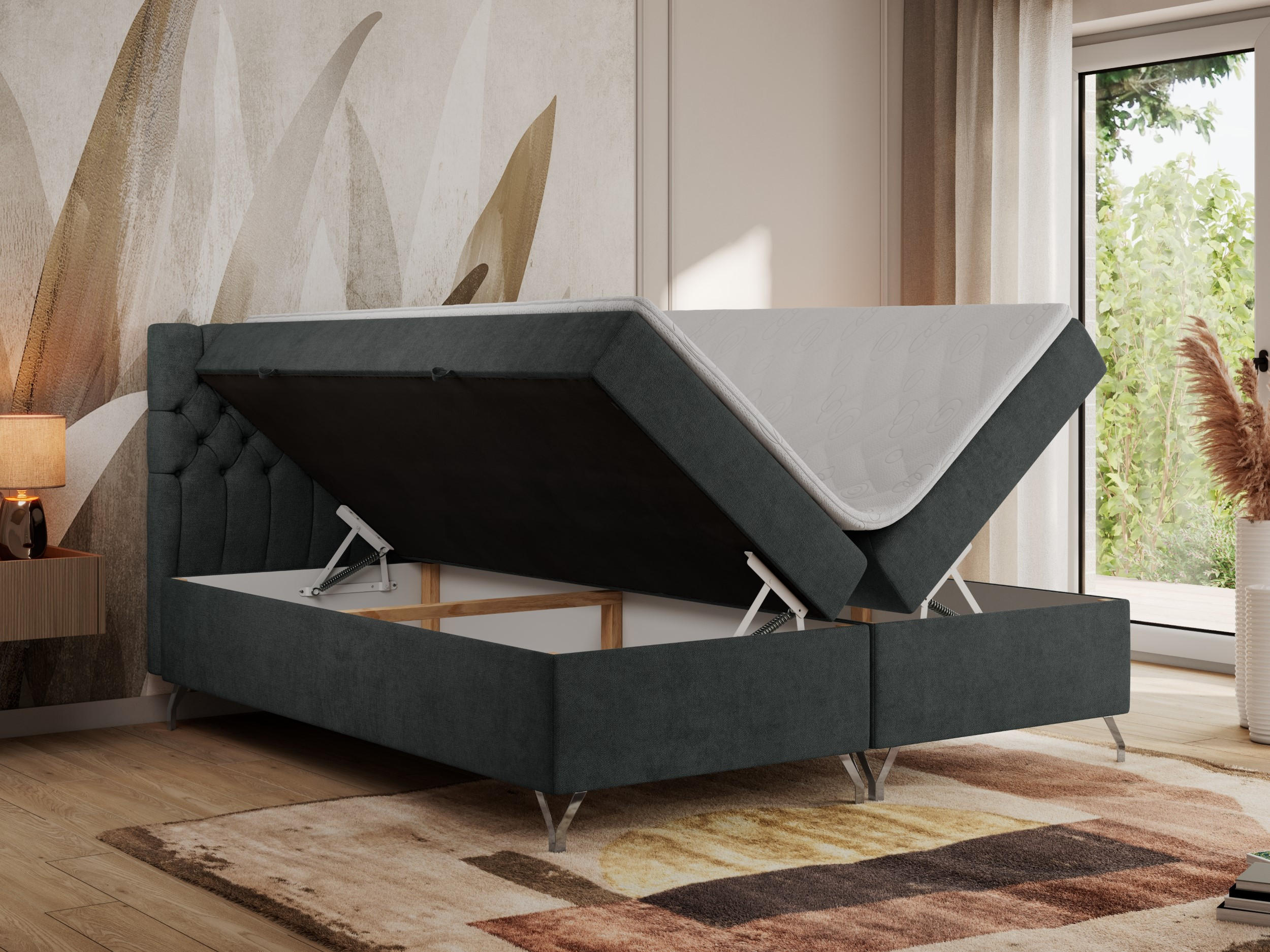 Thumbnail - MKS Boxbett, Dunkelgrau, Textil, 2-Sitzer, H4, 7-Zonen, Rechteckig, 200x200 cm, Schlafzimmer, Betten, Boxspringbetten