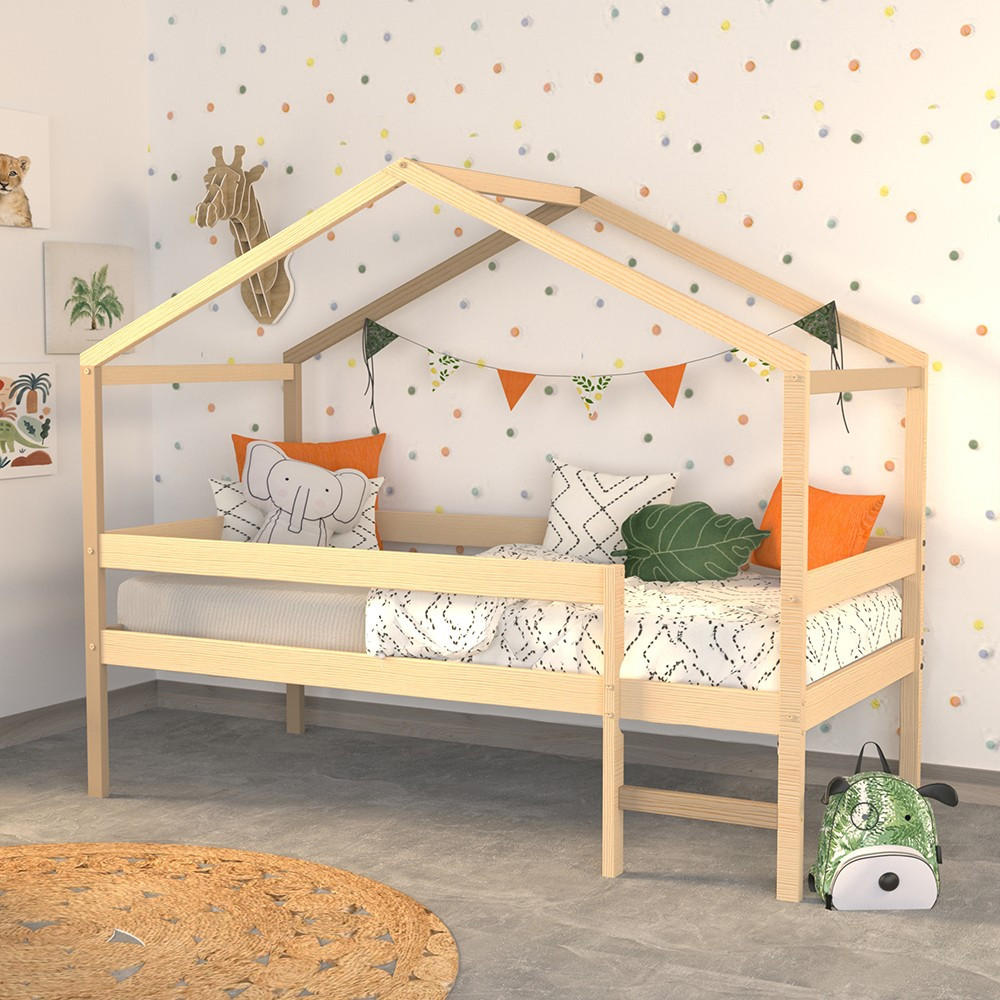 HAUSBETT MIKA + Lattenrost + Matratze/ Kinderbett 90x190 - Naturholz - Naturfarben, Holz (90/190cm) - Weber Industries