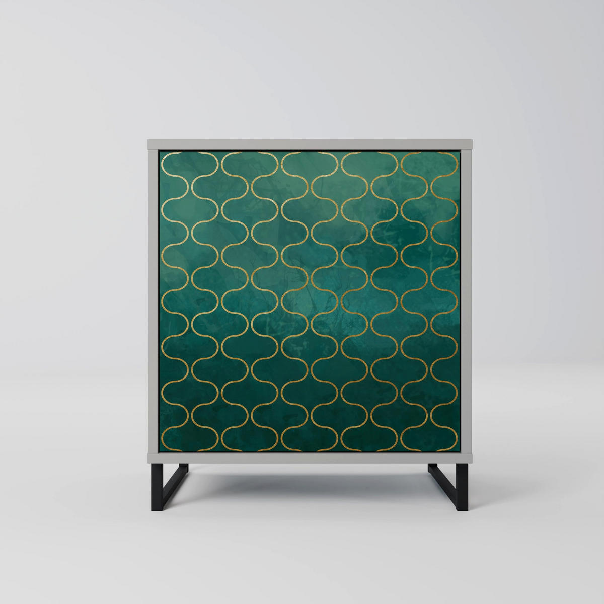SIDEBOARD TESSELATED GREENERY, Grau, 57,5x42x77,5 cm, Schräge Buchenholzfüße - Buchefarben/Multicolor, Holzwerkstoff/Buchenholz (57.5/77.5/42cm) - SpaceRebels