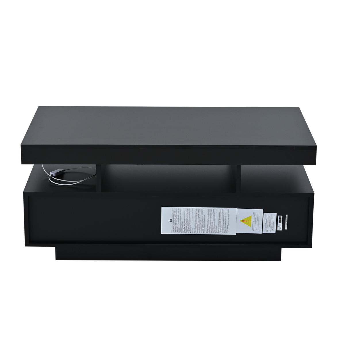 COUCHTISCH DE-37112 mit vertikalen Streifen, 2 Schubladen und LED Schwarz - Schwarz, Holzwerkstoff (100/50/45cm) - ComfortXL