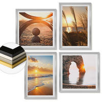 WANDBILDER 4er Set - 50x50 cm & 40x60 cm Silberner Rahmen - Ruhige Landschaften am Strand der Sonne - Silberfarben, Kunststoff (50/50cm) - ArtPrintCave