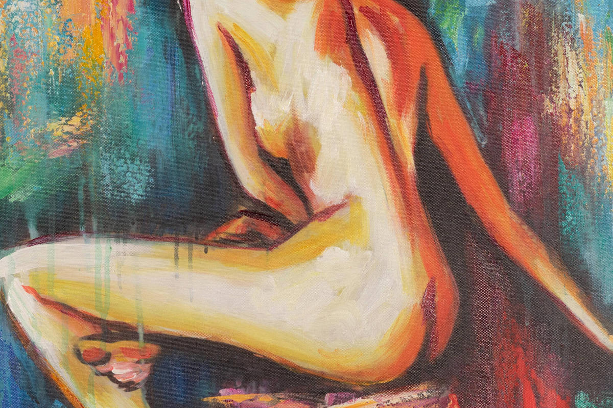 ACRYLBILD HANDGEMALT 60/60 cm - Blau/Gelb, Holz/Textil (60/60cm) - KUNSTLOFT