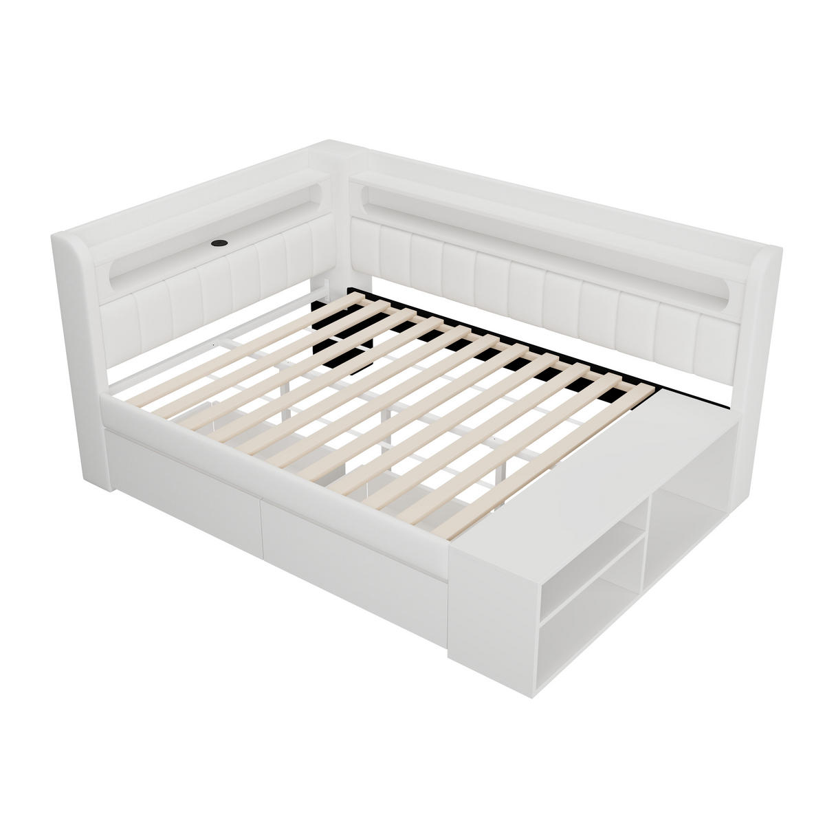 TAGESBETT mit USB und LED 90x200 cm Weiß mit Schuhschrank - Weiß, Holz (90/200cm) - Meubliv