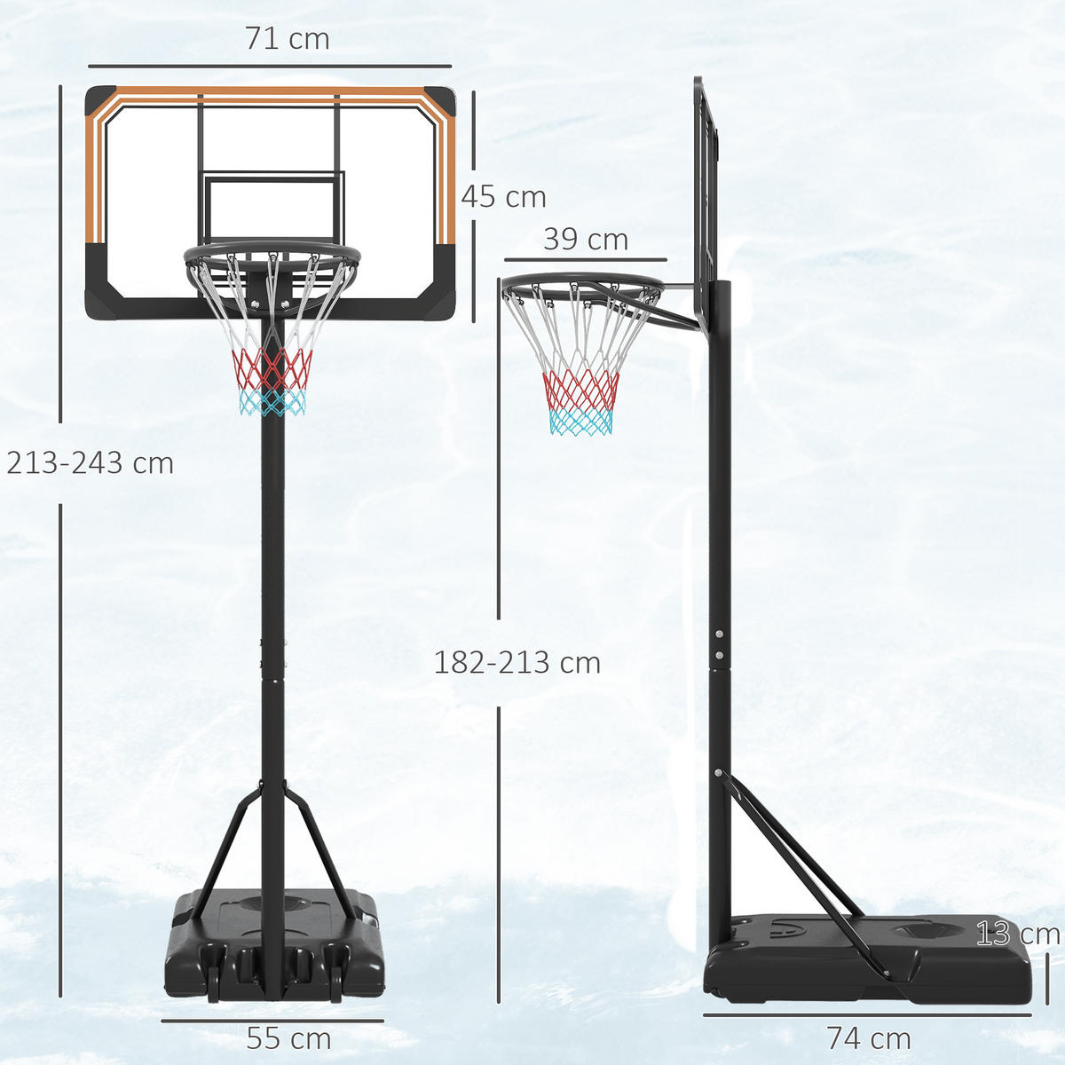 BASKETBALLKORB DE-18519 höhenverstellbar 213-243 cm Schwarz - Schwarz, Metall (74/71cm) - ComfortXL