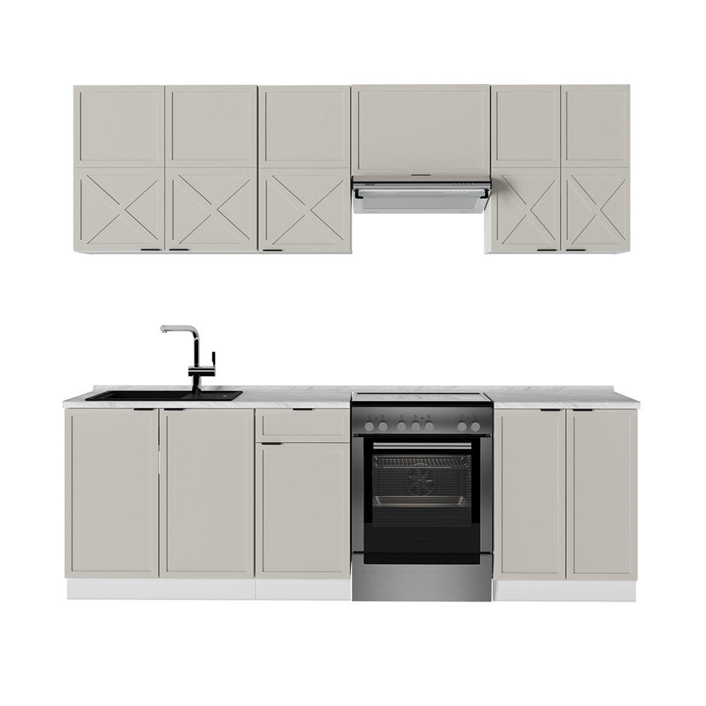 KÜCHENZEILE Fame-Line GrauBeige/Weiß 240 cm ohne AP - Weiß/Grau, Holzwerkstoff (240/81.6/46cm) - Vicco