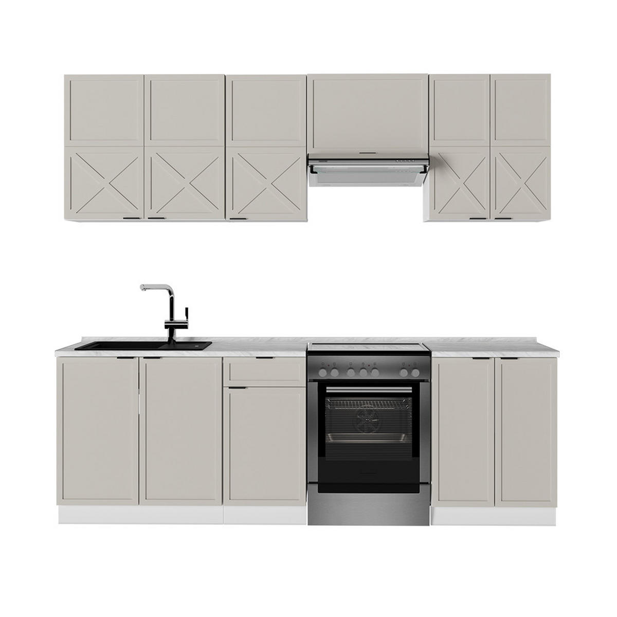 KÜCHENZEILE Fame-Line GrauBeige/Weiß 240 cm ohne AP - Weiß/Grau, Holzwerkstoff (240/81.6/46cm) - Vicco