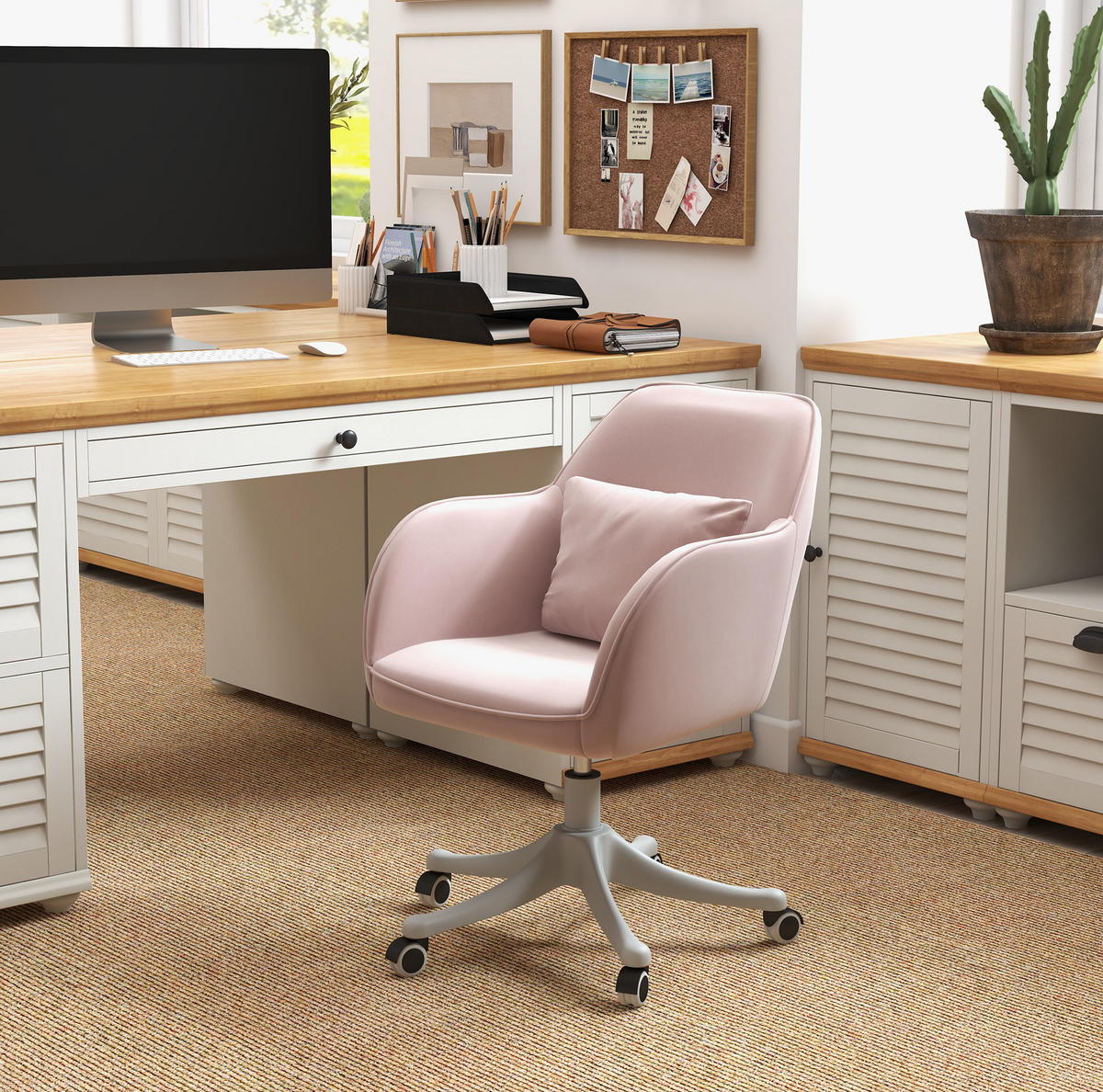 DREHSTUHL 57/70/78-86 cm Pink aus Samtoptik mit Vibrationsmassage - Pink, Textil (70/86/57cm) - OKWISH