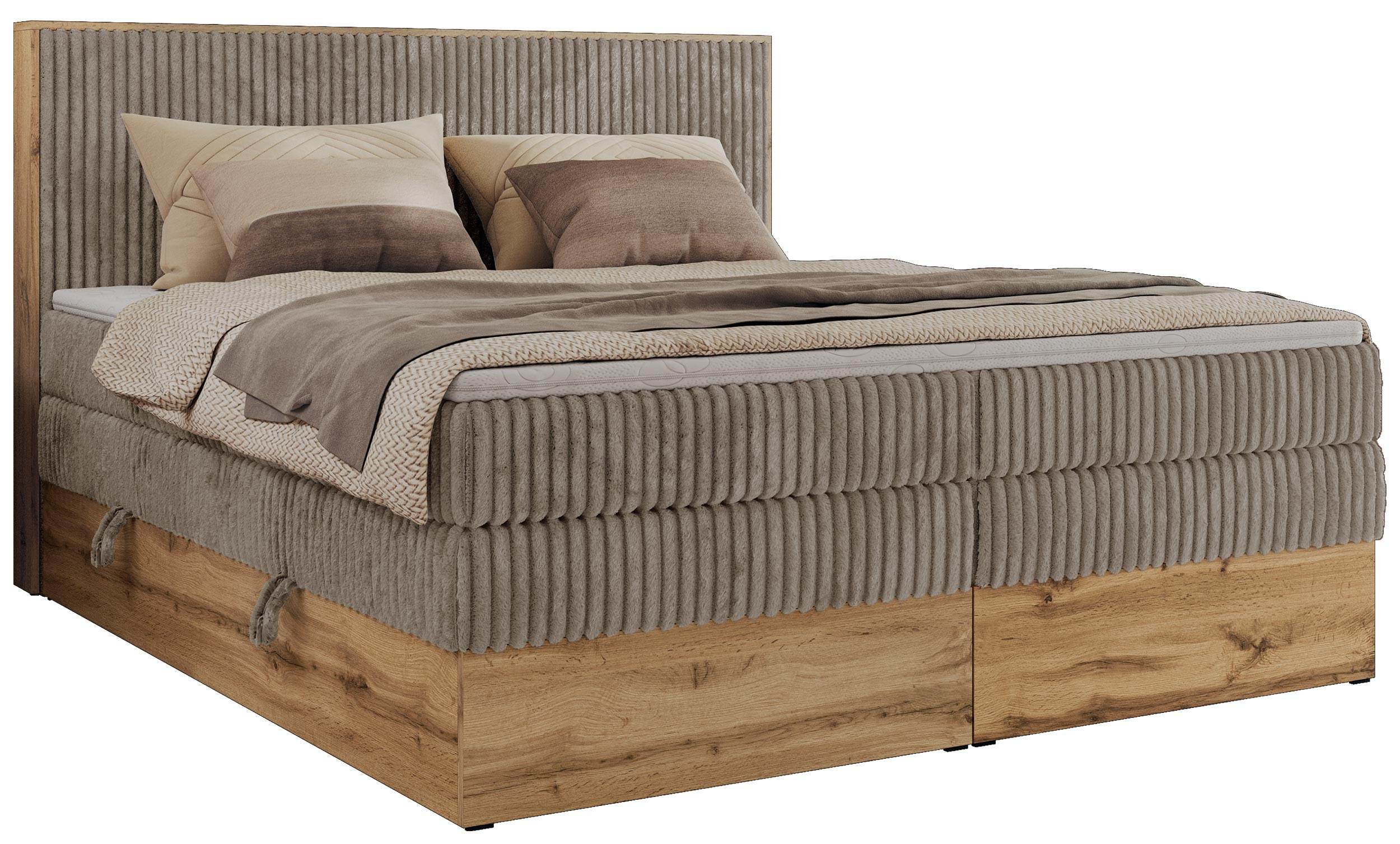 BOXBETT WOOD CLASSIC KING 140/200 - Hellbraun Cord - H3 - Hellbraun, Textil (140/200cm) - MKS