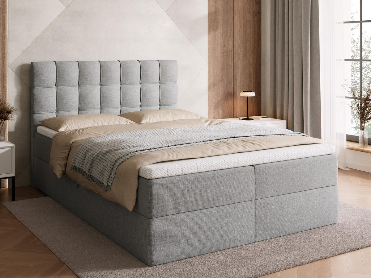 BOXBETT Detroit mit Topper 140/200 Hellgrau - Hellgrau, Holzwerkstoff/Textil (140/200cm) - Bromarkt