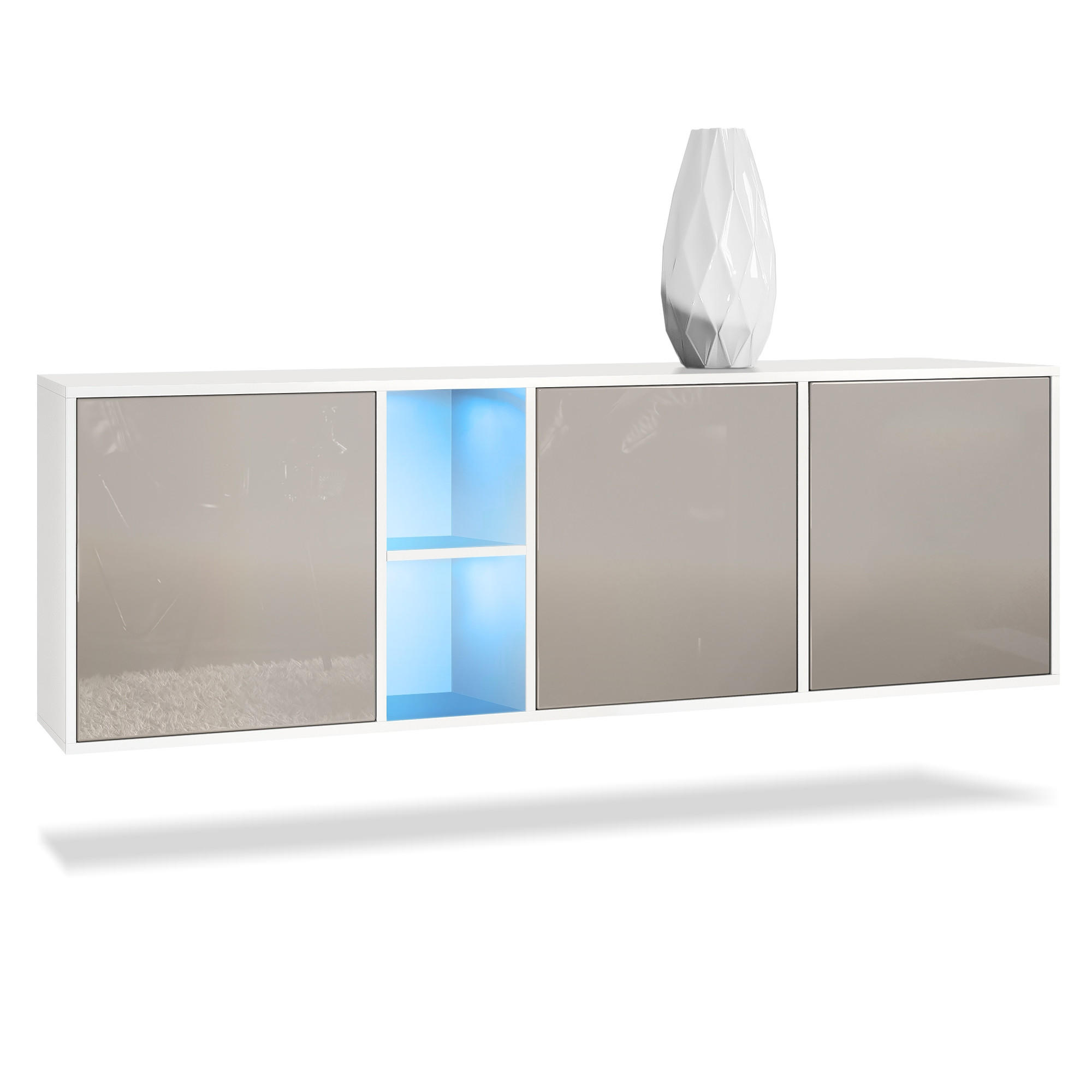 SIDEBOARD Cuba Türen in Sandgrau Hochglanz - Sandfarben, Holzwerkstoff (182/53/35cm) - Vladon