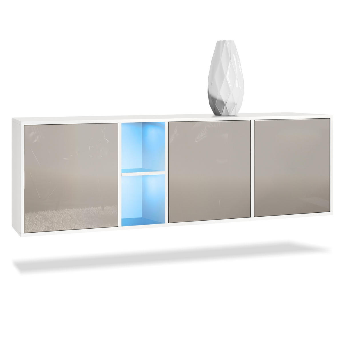 SIDEBOARD Cuba Türen in Sandgrau Hochglanz - Sandfarben, Holzwerkstoff (182/53/35cm) - Vladon