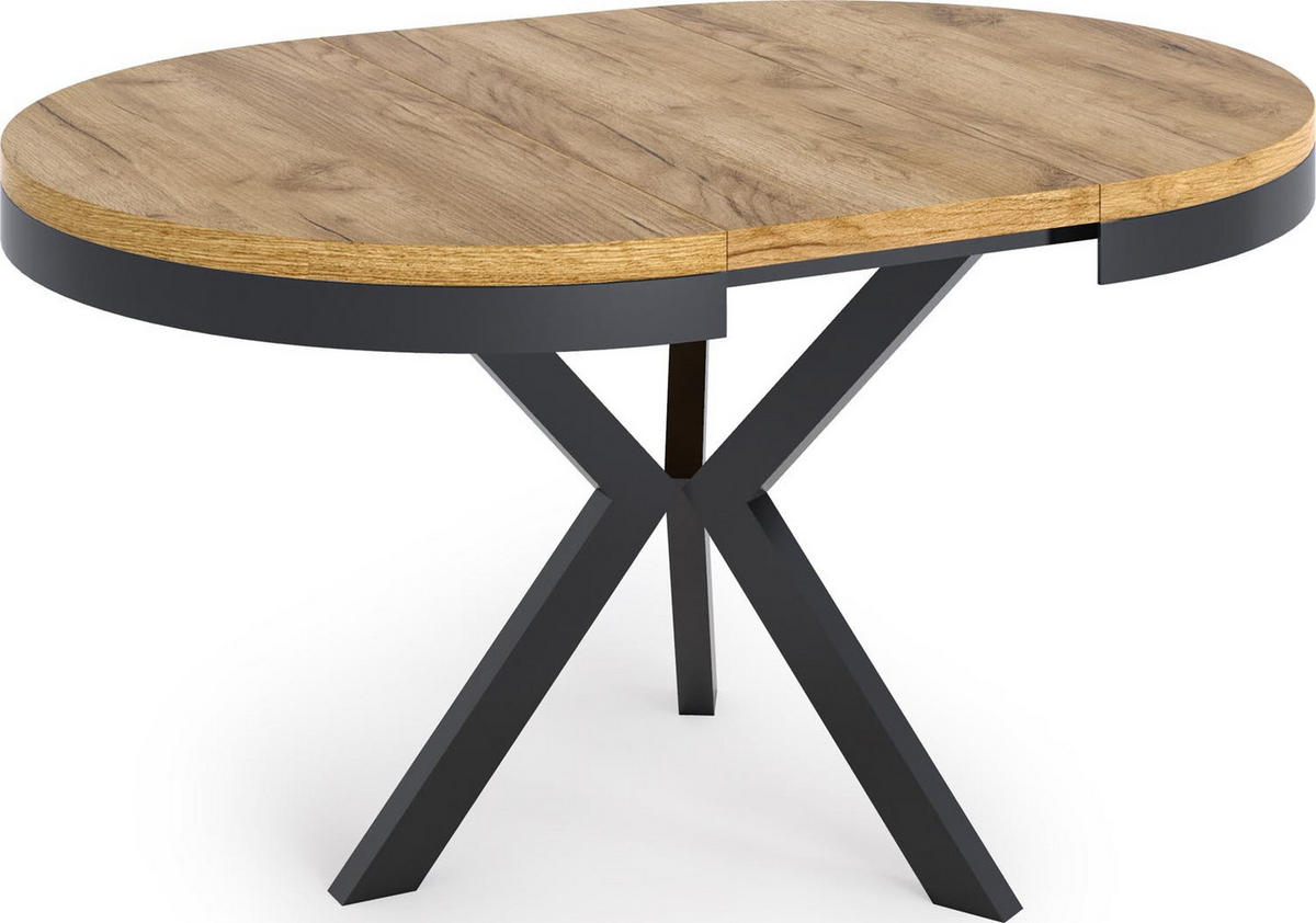 ESSTISCH Velma runder ausziehbarer, Lancelot Eiche 100-140/100/76 cm - Eichefarben/Schwarz, Holzwerkstoff/Metall (100/100/76cm) - WFL GROUP