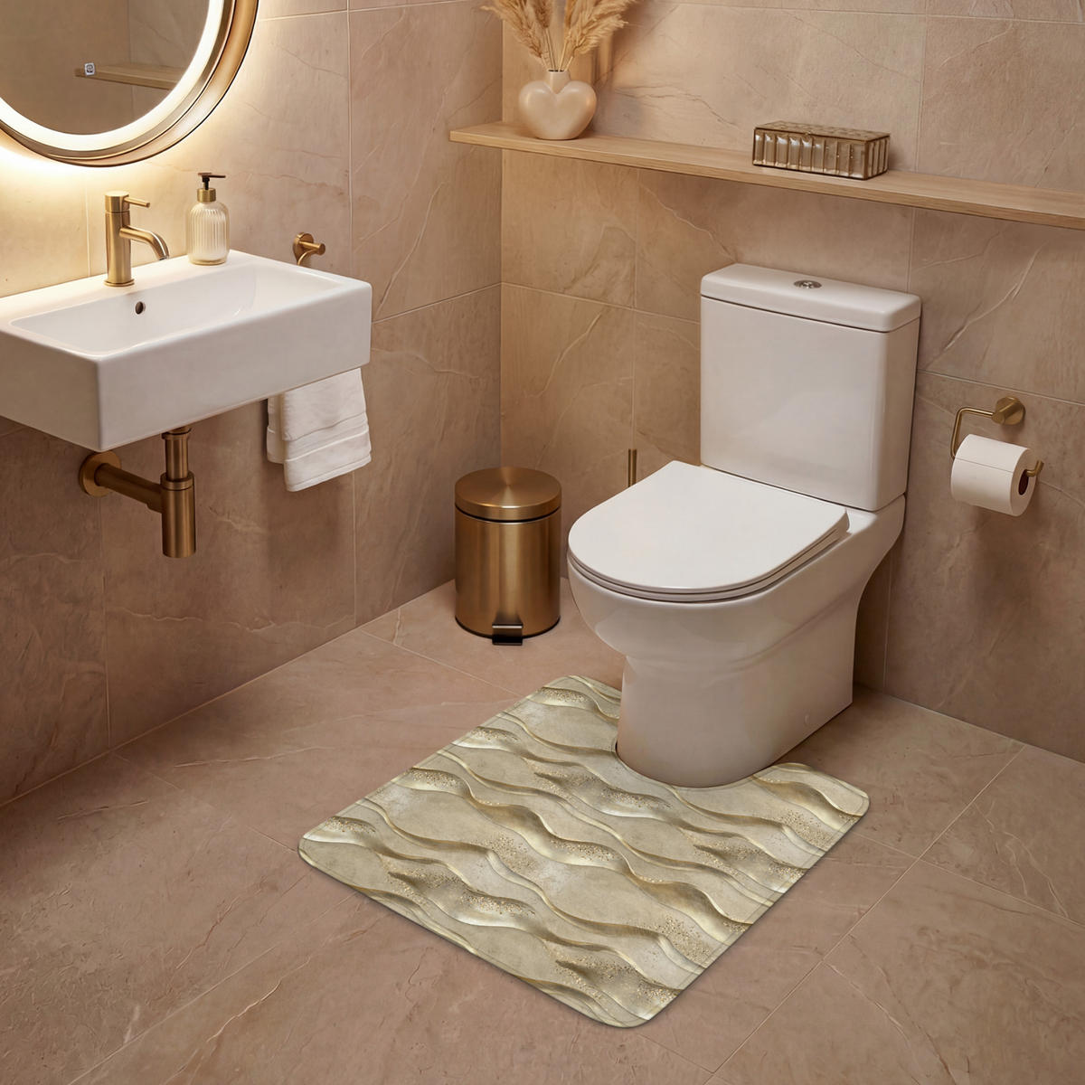 WC PŘEDLOŽKA Vlny - vzor - zlaté 55x60 cm - barva mosazi, textil/plast (55/1cm) - OnlyWow
