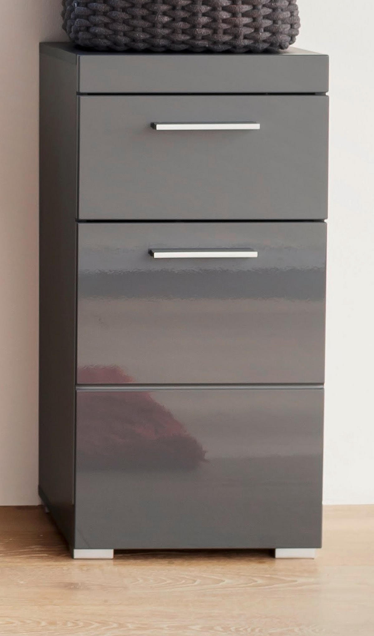 BADSCHRANK grau Hochglanz 37 x 79 cm, Badezimmer Kommode modern - Grau, Holzwerkstoff/Kunststoff (37/79/31cm) - Top.Furn