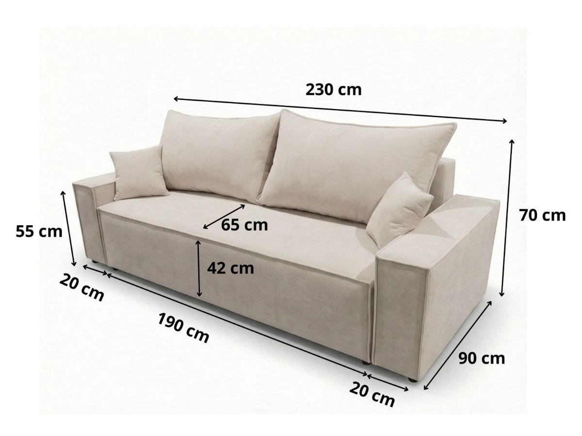 SOFA 230/90/70 Creme Sivra - Creme, Kunststoff/Textil (230/70/90cm) - Graingold