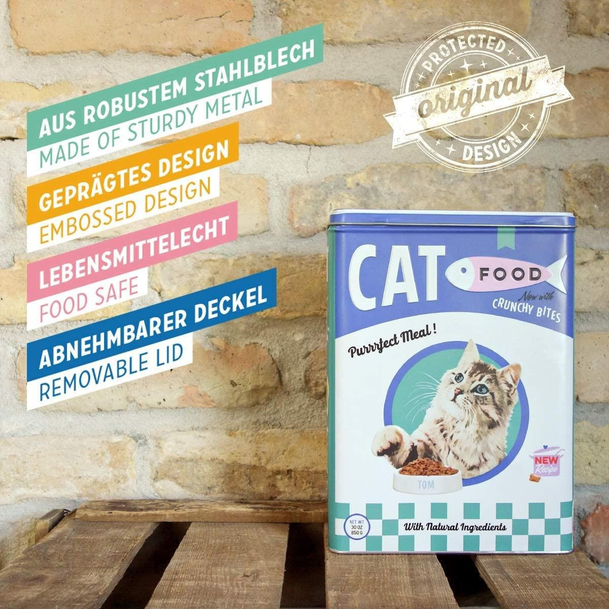 VORRATSDOSE XL Animal-Club Cat Food - Blau/Weiß, Metall (19/26/8cm) - Nostalgic-Art