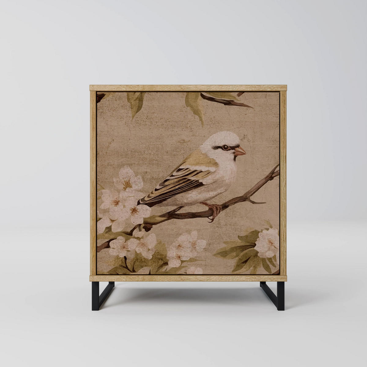 SIDEBOARD PETAL DISTINGUISH, Eichefarben, 57,5x42x75,5 cm, Goldfarbene Metallfüße - Eichefarben/Goldfarben, Holzwerkstoff/Metall (57.5/75.5/42cm) - SpaceRebels